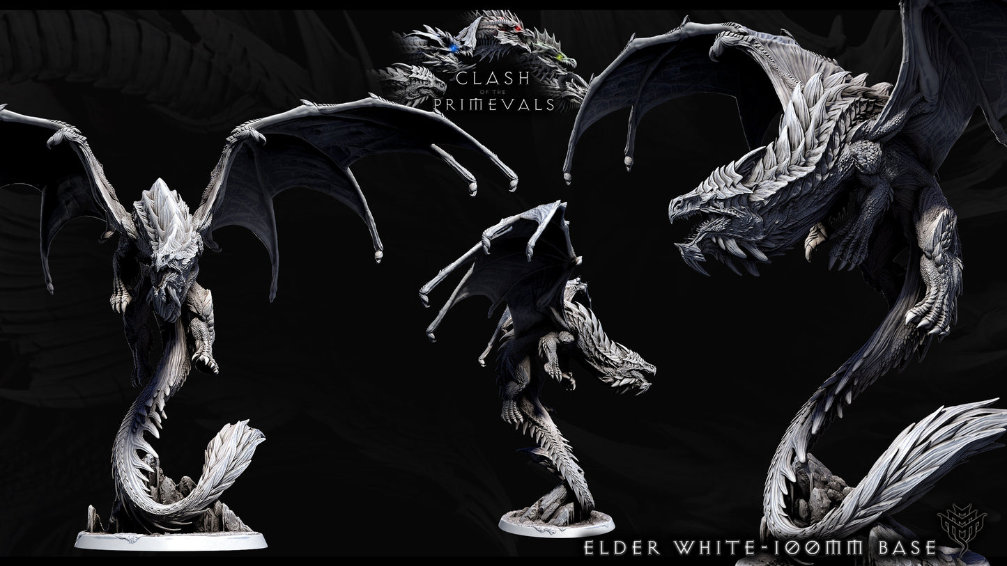 Elder White Dragon Miniature - Clash of the Primevals