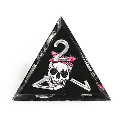 Funny Skull Black Resin DND Dice Set + Silver Numbers