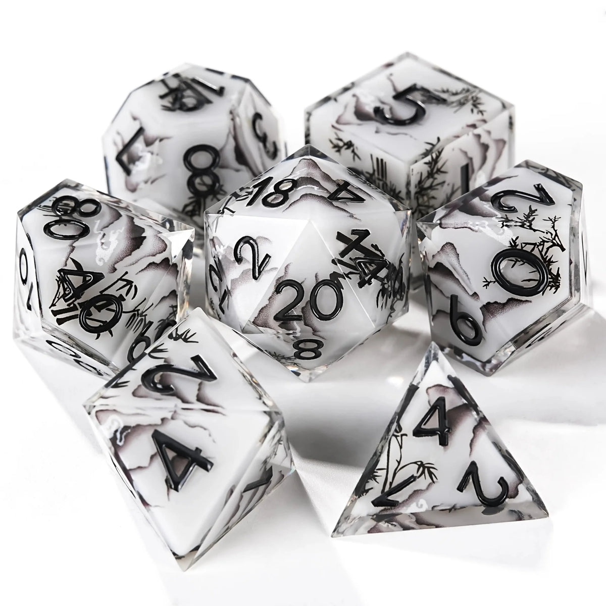 Handmade Ink Painting Style Resin D&D Dice Set