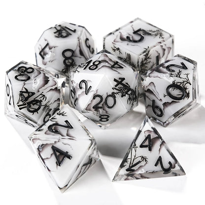 Handmade Ink Painting Style Resin D&D Dice Set