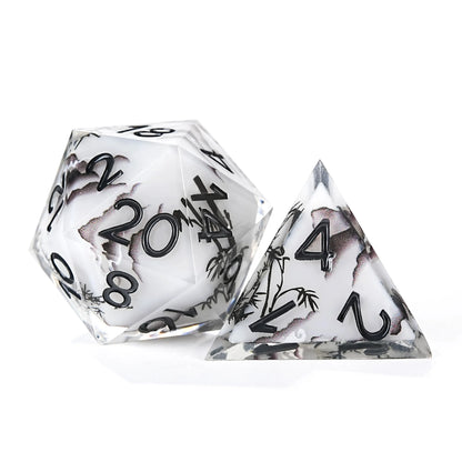 Handmade Ink Painting Style Resin D&D Dice Set