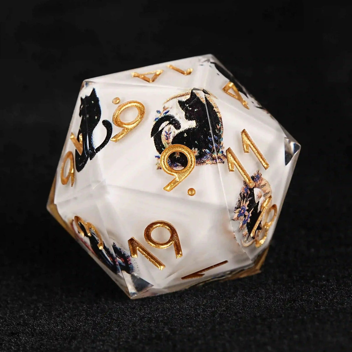 Moon Night Shadow Cat Guardian Unusual White Resin DnD Dice Set
