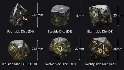 Natural Colored Ore Gemstone Dice Set | Diamond Cut Gold Engraving DND Board Game Dice