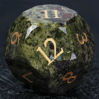 Natural Colored Ore Gemstone Dice Set | Diamond Cut Gold Engraving DND Board Game Dice