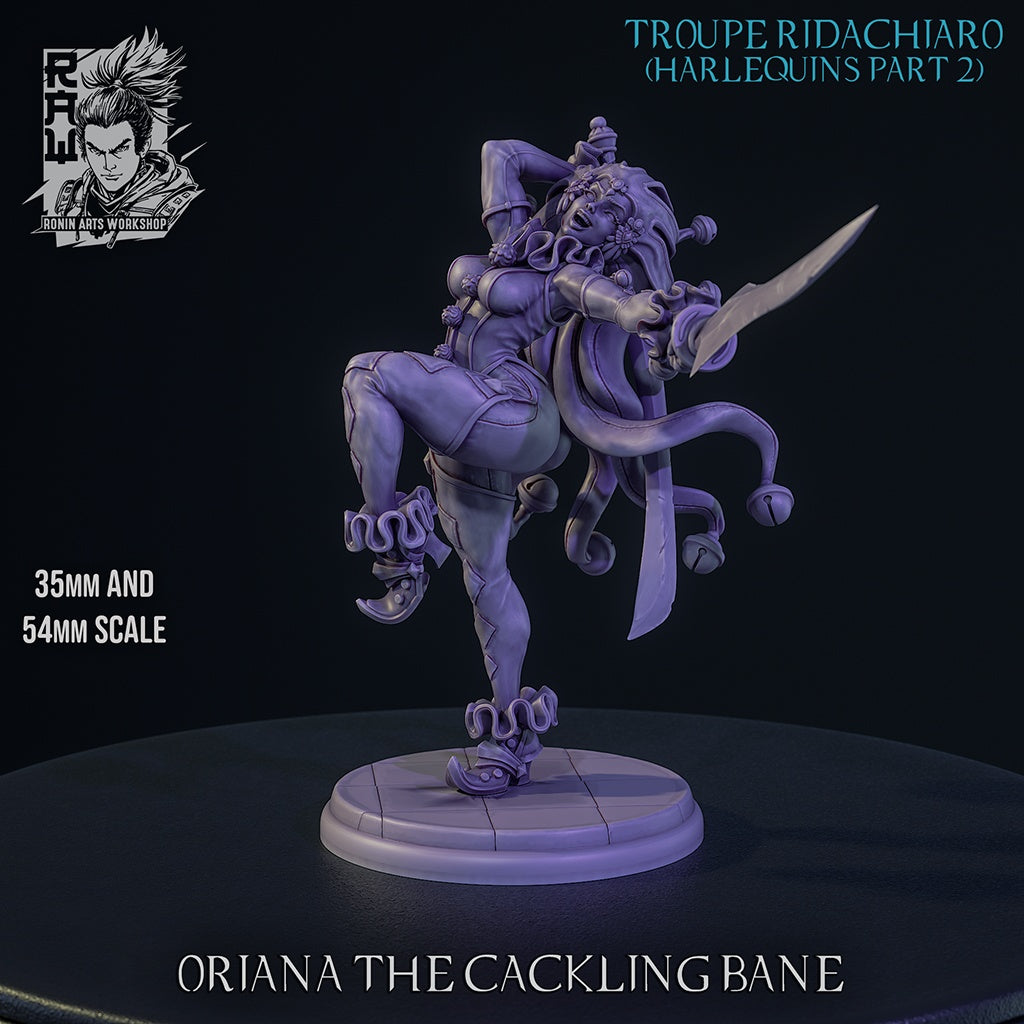 Oriana the Cackling Bane – Harlequin Rogue – Resin Tabletop Miniature