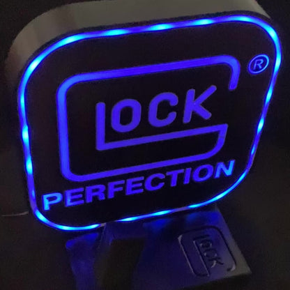 Glock-Inspired "Perfection" LED Light Box & Stand – 3D Printed PETG Garage & Man Cave Decor