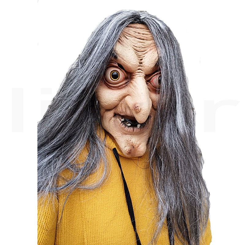 Old Witch Latex Mask with Hair