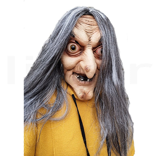 Old Witch Latex Mask with Hair