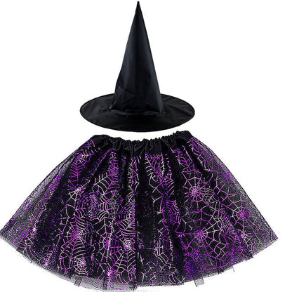 Spiderweb Tutu Skirt and Witch Hat Costume Options