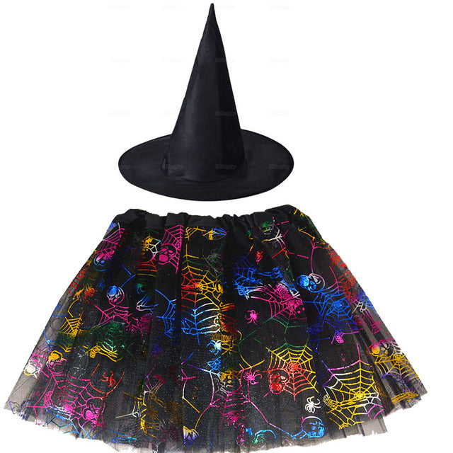 Spiderweb Tutu Skirt and Witch Hat Costume Options