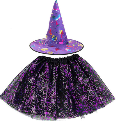 Spiderweb Tutu Skirt and Witch Hat Costume Options