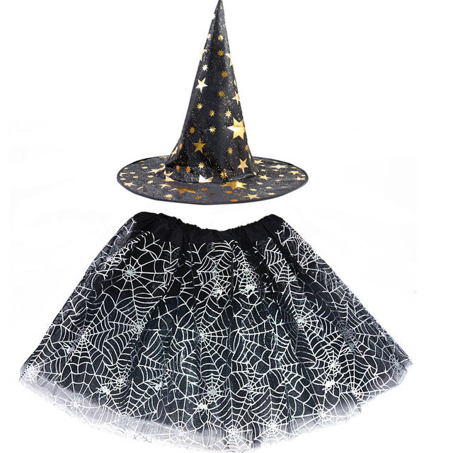 Spiderweb Tutu Skirt and Witch Hat Costume Options