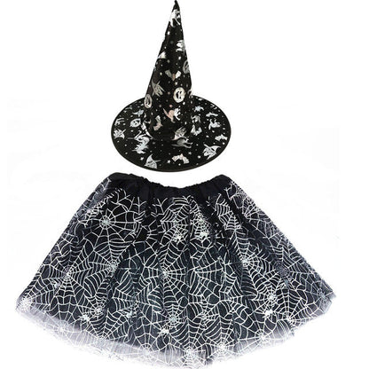 Spiderweb Tutu Skirt and Witch Hat Costume Options