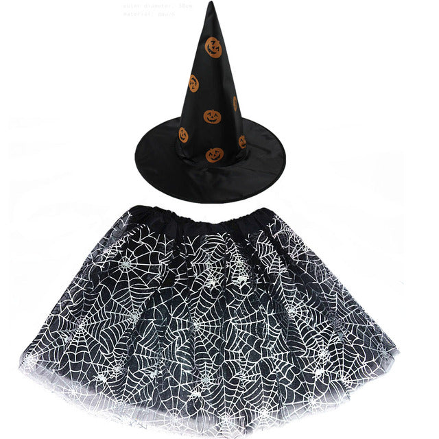 Spiderweb Tutu Skirt and Witch Hat Costume Options