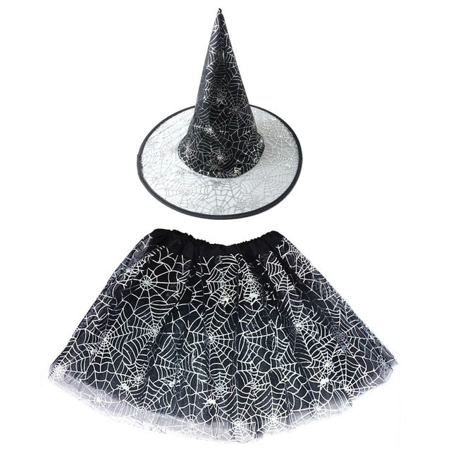 Spiderweb Tutu Skirt and Witch Hat Costume Options
