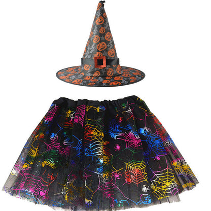Spiderweb Tutu Skirt and Witch Hat Costume Options