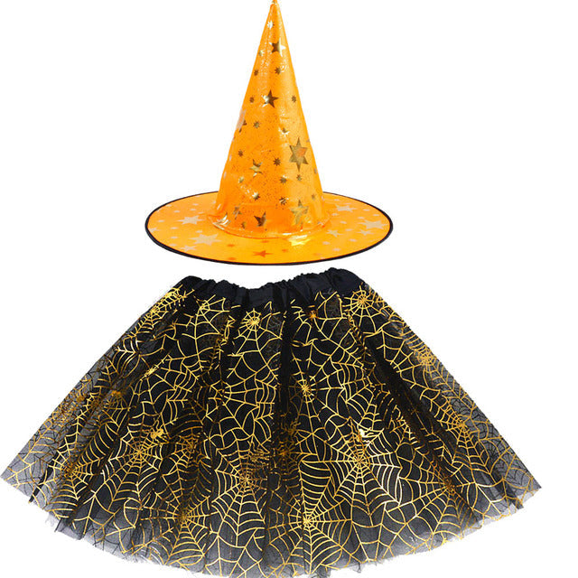 Spiderweb Tutu Skirt and Witch Hat Costume Options