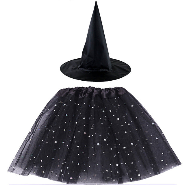 Spiderweb Tutu Skirt and Witch Hat Costume Options
