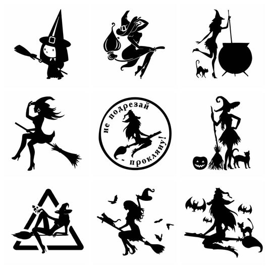 Flying Witch on a Broom Halloween Decals