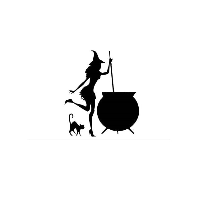 Flying Witch on a Broom Halloween Decals
