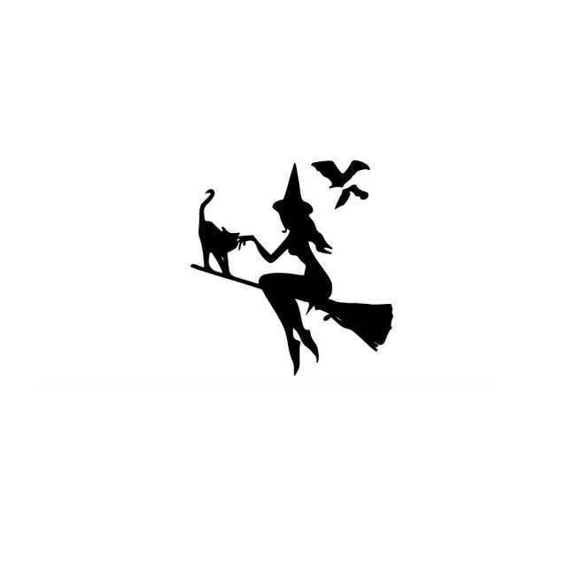 Flying Witch on a Broom Halloween Decals