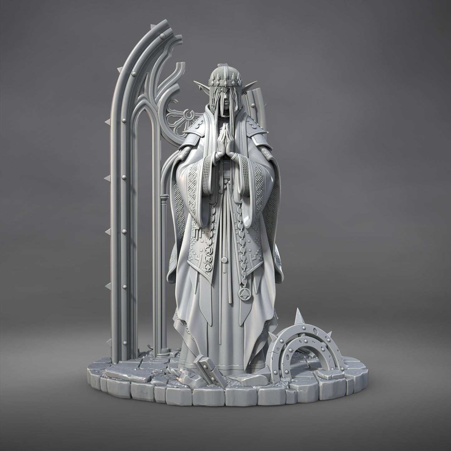 Saint Caldria of the Iron Vow – Elf Cleric – Resin Tabletop Miniature
