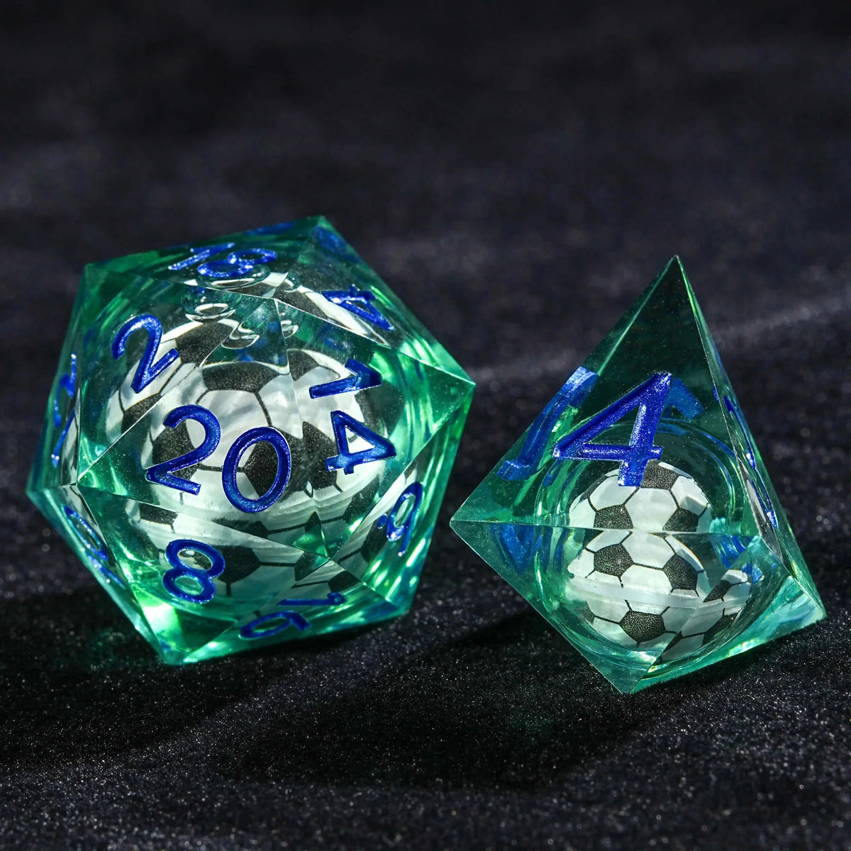 Soccer Core Resin DND Dice Set + Blue Font