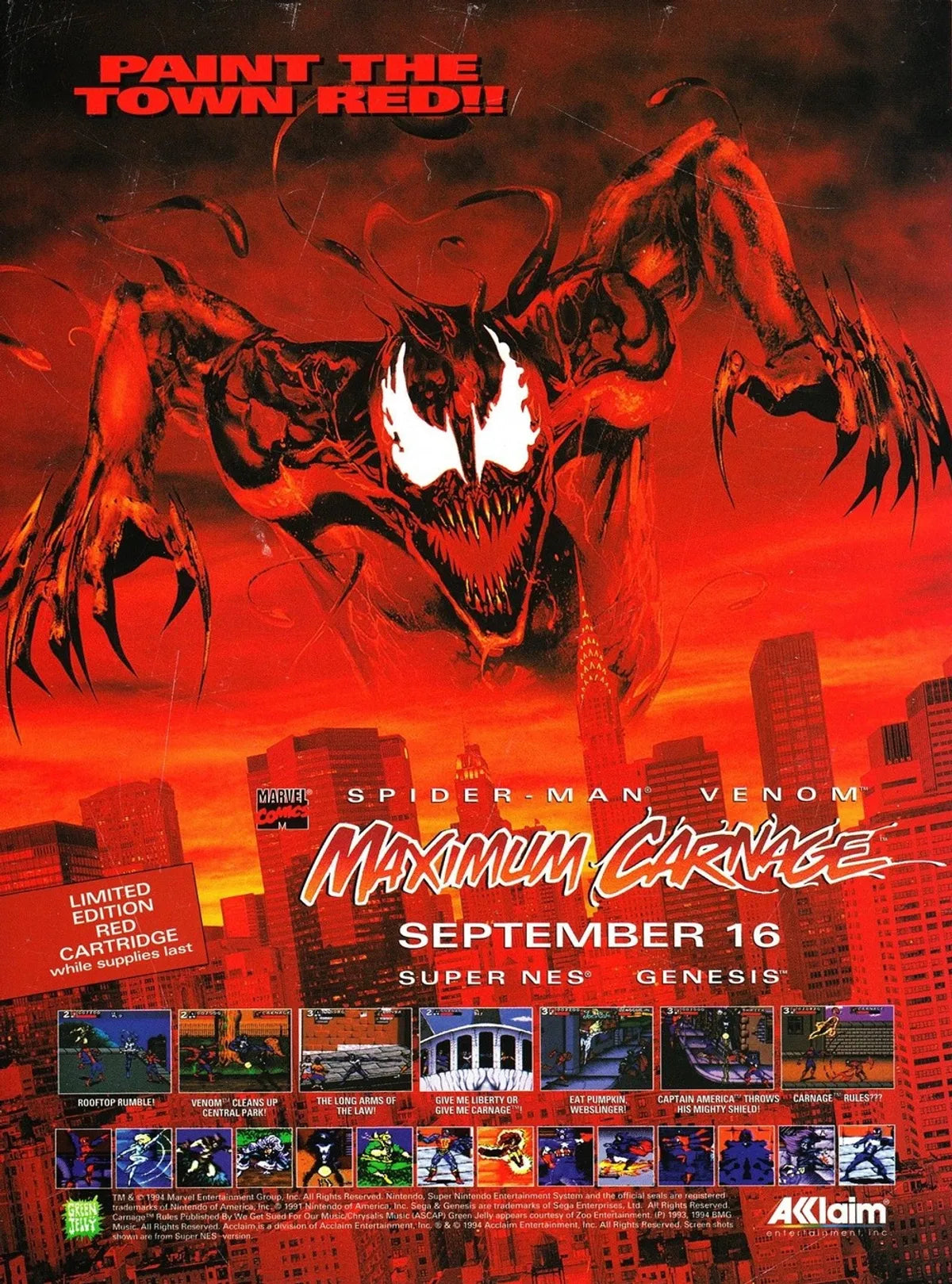 Spider-Man and Venom Maximum Carnage SNES Video Game Super Nintendo 1995