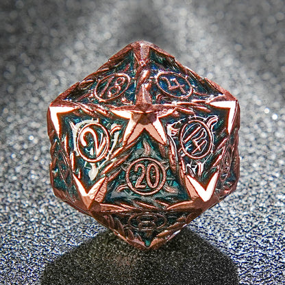 Sun Pattern Antique Red Copper Blue Metal DND Dice Set