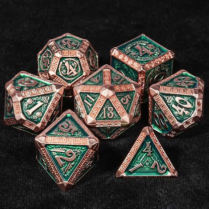 The Exquisite Mayan - themed Dice set with Copper - and - green Design