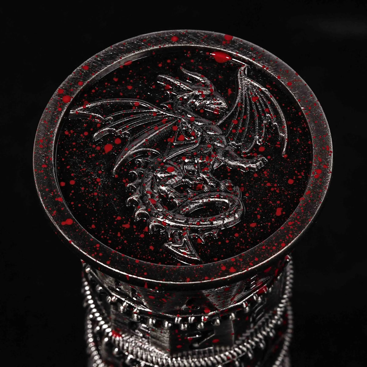 Unique dice tower spinner: black cylinder multi-layer rotating metal dnd dice + red numbers