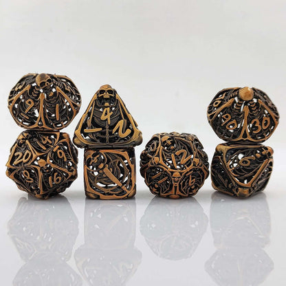 Vintage Brass Skull Metal Hollow DND Dice Set